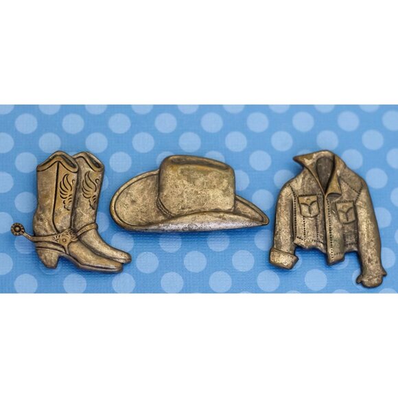 Vintage Gold Tone Western Cowboy Hat Button Cover, M26 - Picture 2 of 3